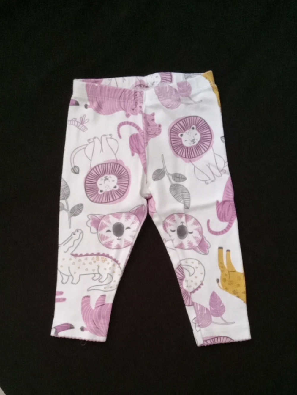Carter's White Leggings with Purple and Yellow Jungle Print